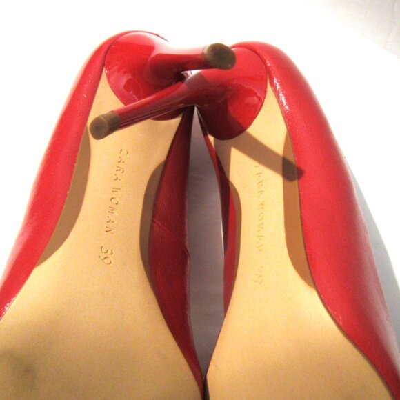 Zara Woman Size EU 39 U 8.5 Red Pointed Toe Faux Leather Stiletto Pumps, 4" Heel - Picture 6 of 9